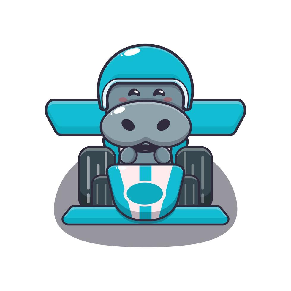 cute hippo mascot cartoon character riding race car vector