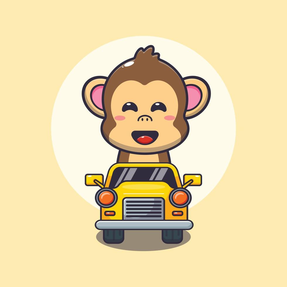 cute monkey mascot cartoon character ride on car vector