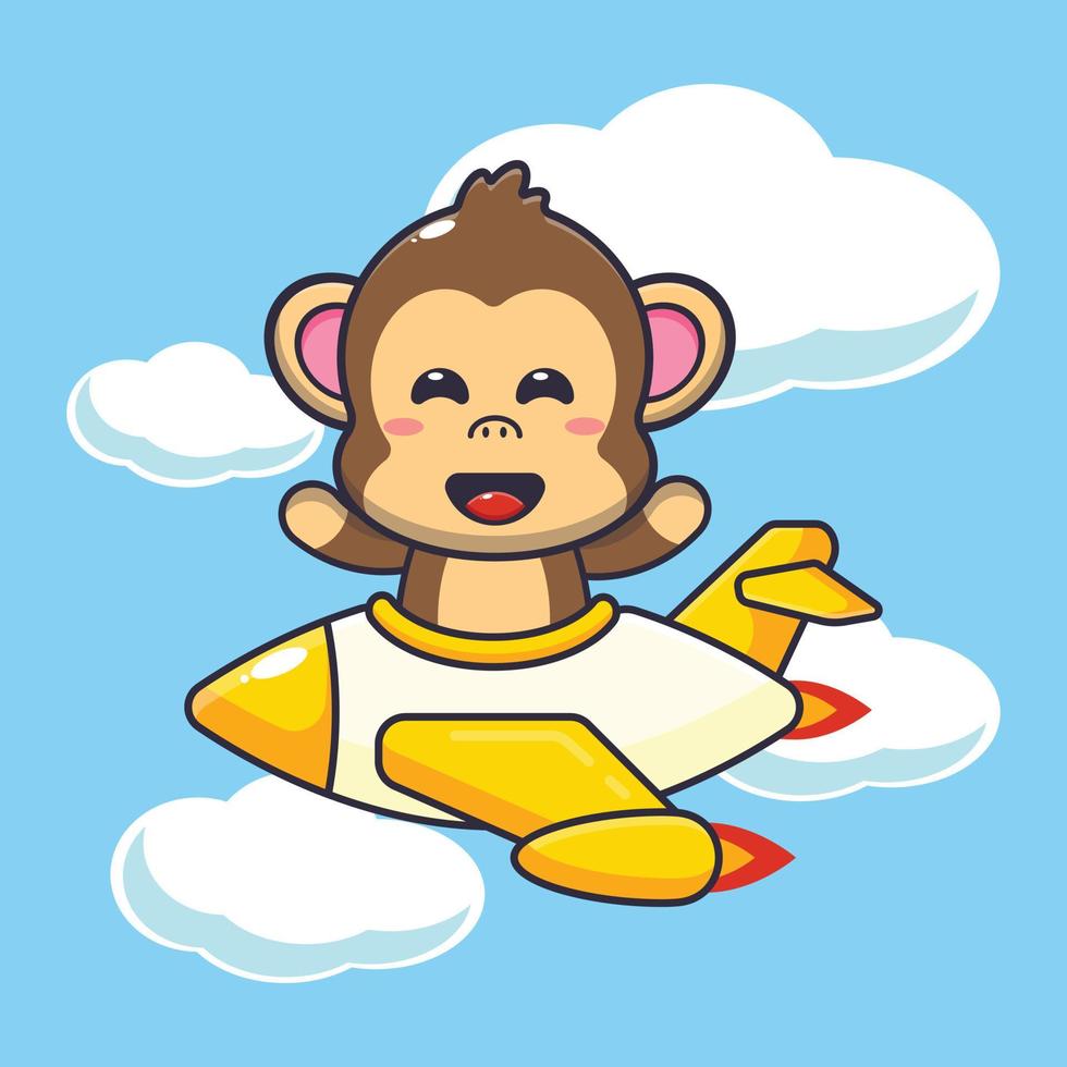 lindo mono mascota personaje de dibujos animados paseo en avión jet vector
