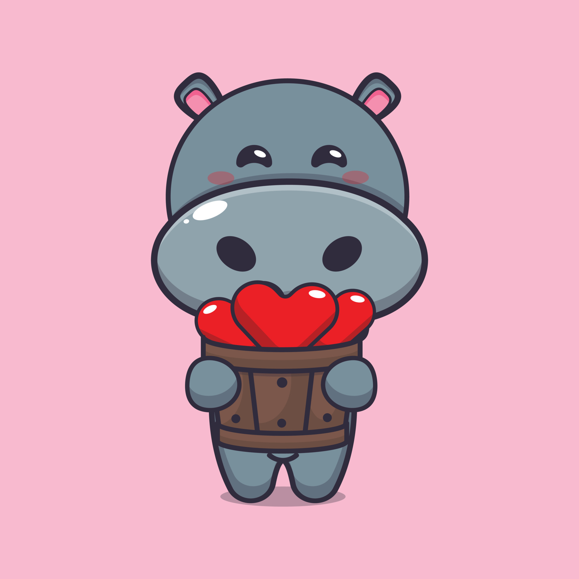 cute hippo cartoon character holding love in wood bucket 7170431 Vector Art  at Vecteezy