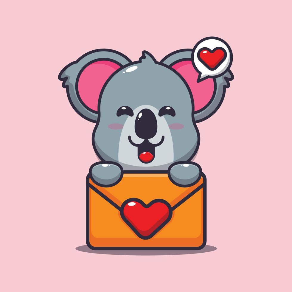 cute koala cartoon character with love message vector