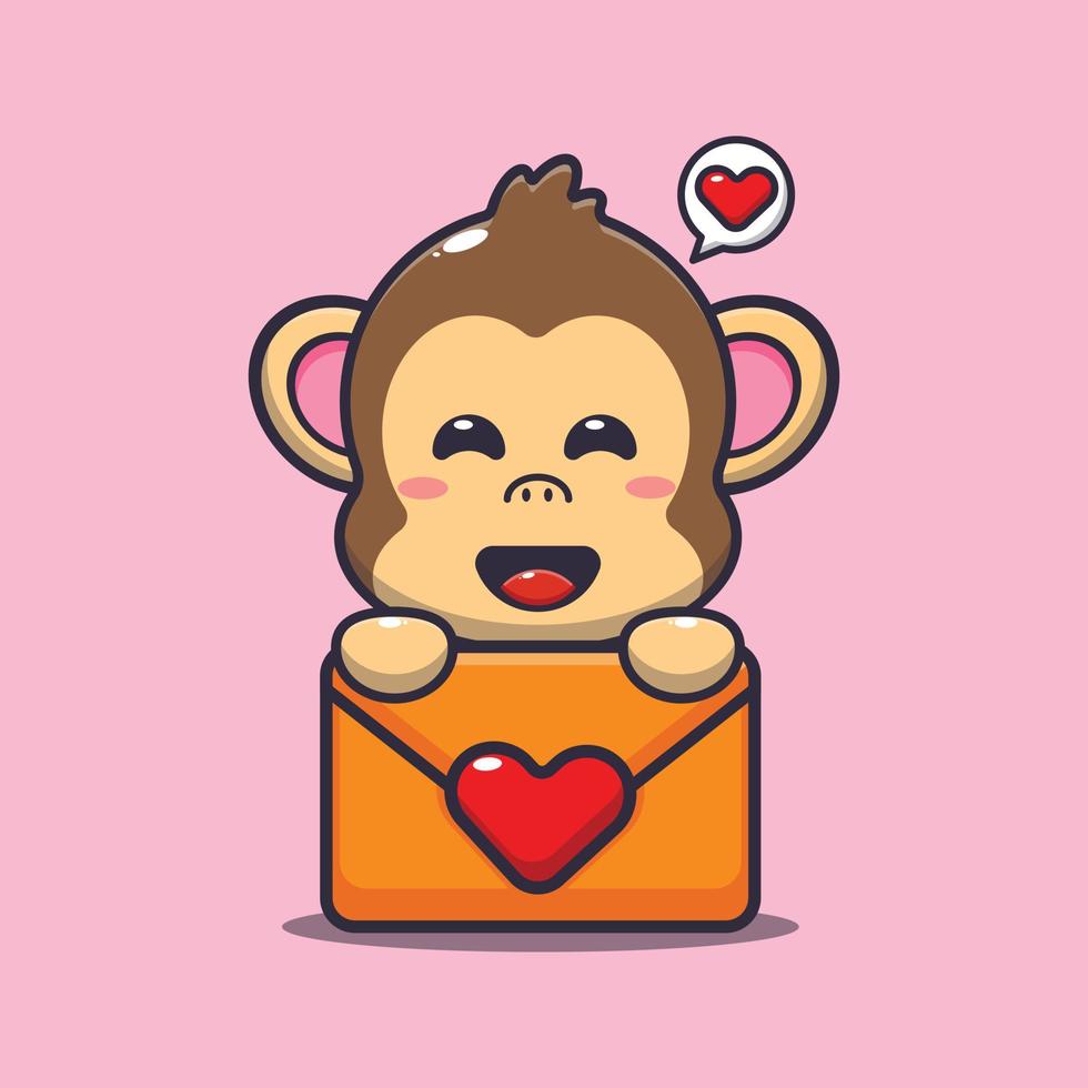 cute monkey cartoon character with love message 7170477 Vector Art at  Vecteezy