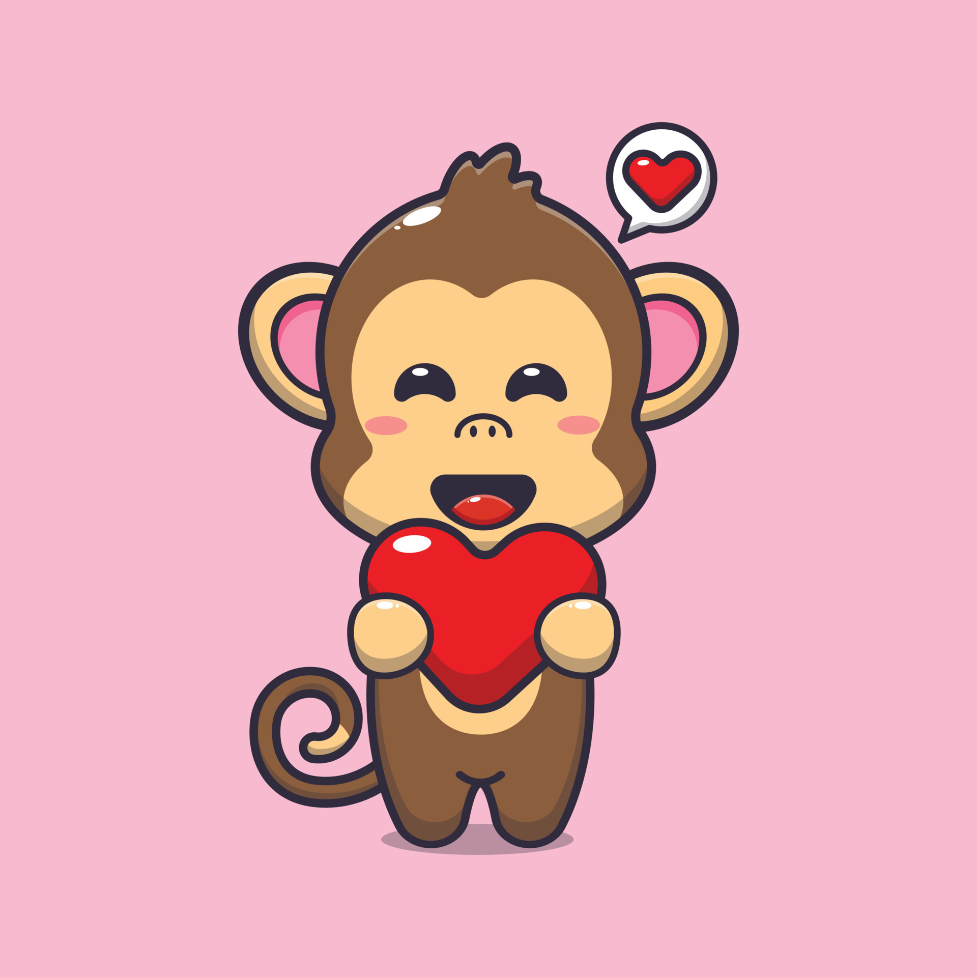 cute monkey cartoon character holding love heart 7170478 Vector Art at  Vecteezy