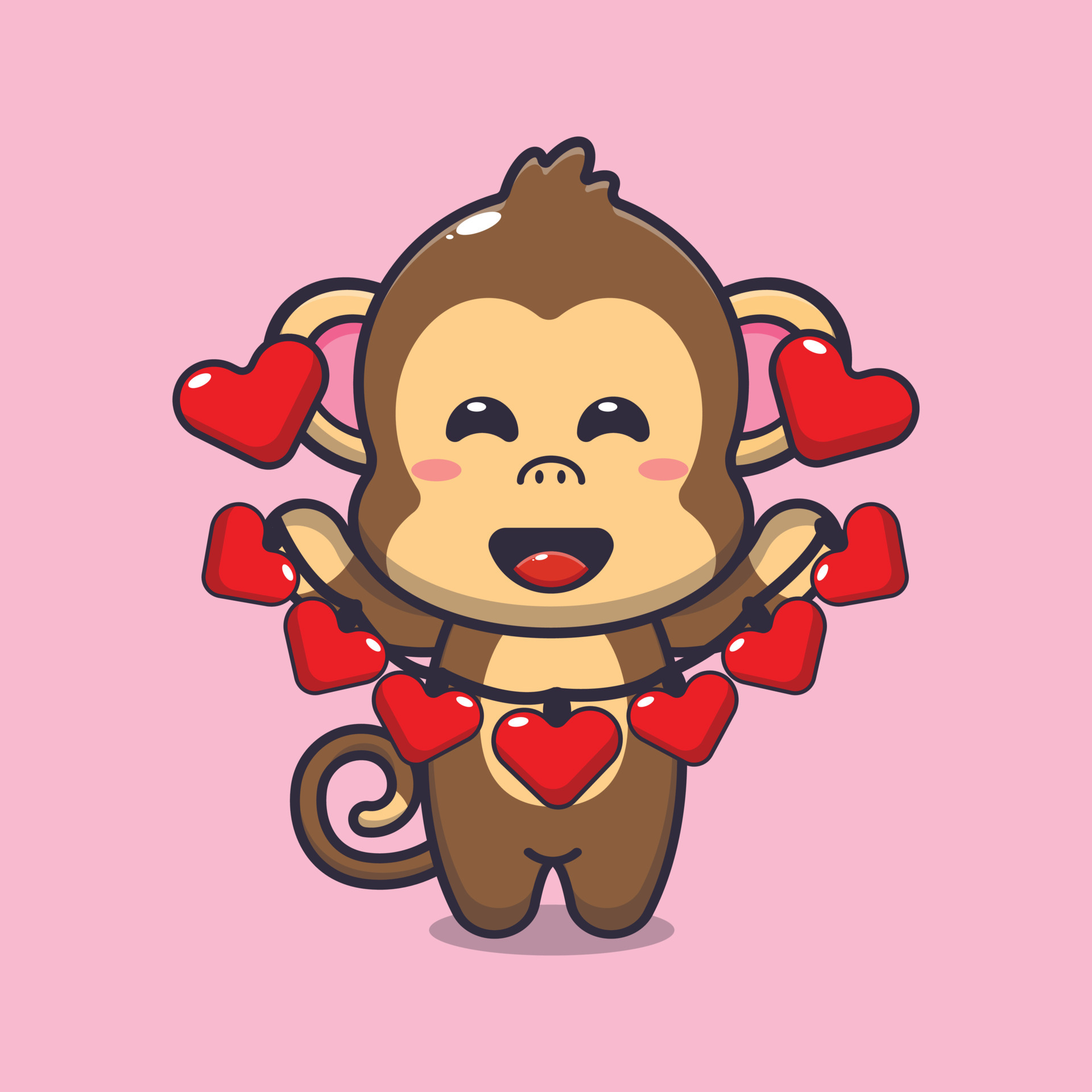 cute monkey cartoon character holding love decoration 7170479 Vector Art at  Vecteezy