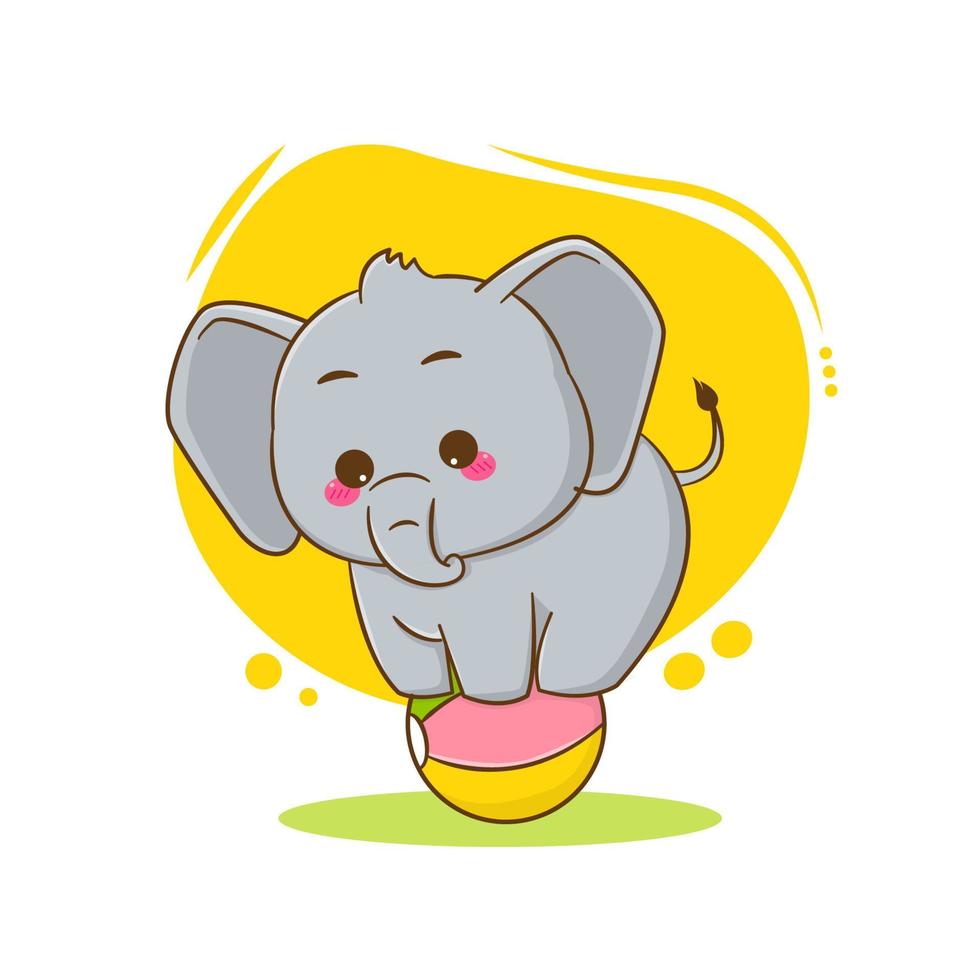 cartoon illustration of cute elephant character playing with ball vector