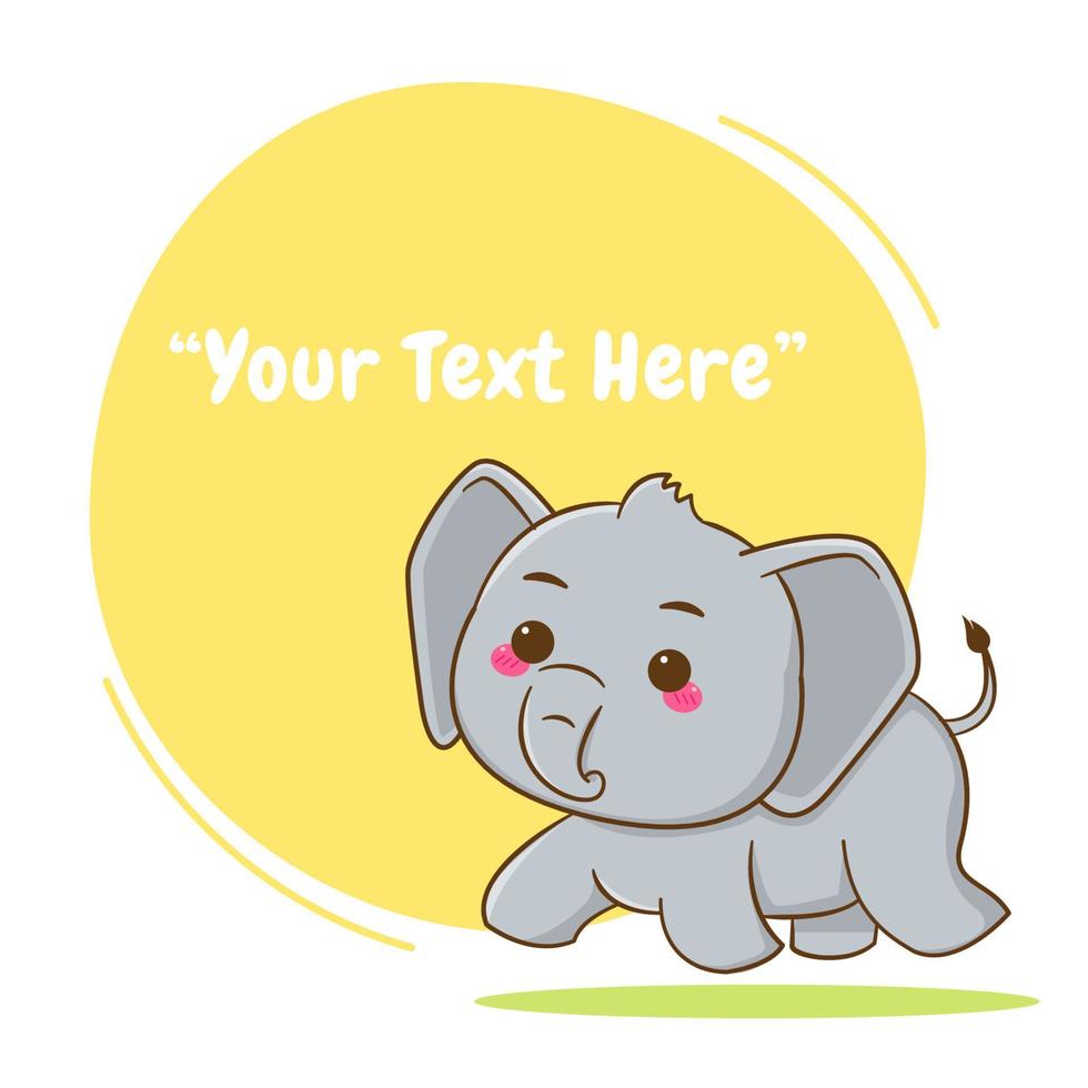 caricatura, ilustración, de, lindo, elefante, carácter, con, globo, texto vector