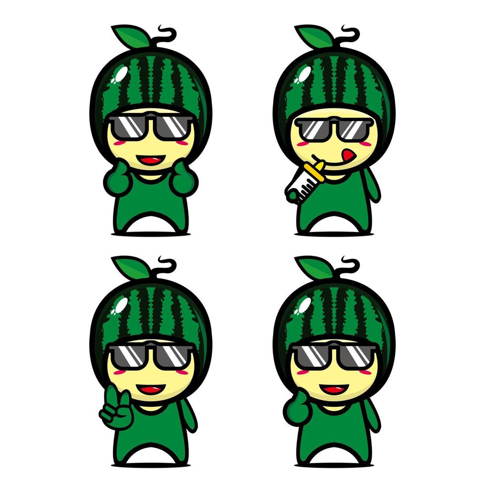 Set collection of cute watermelon mascot design. Isolated on a white background. Cute character mascot logo idea bundle concept vector