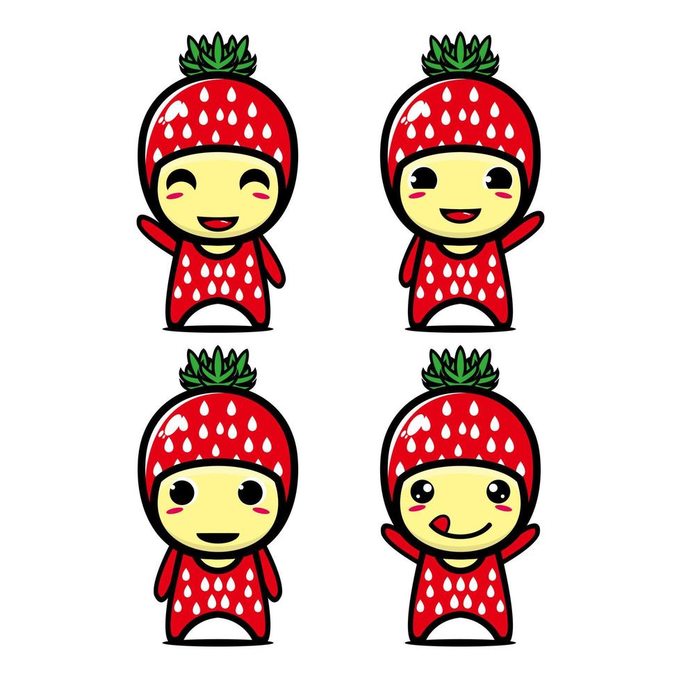 Set collection of cute strawberry mascot design character. Isolated on a white background. Cute character mascot logo idea bundle concept vector