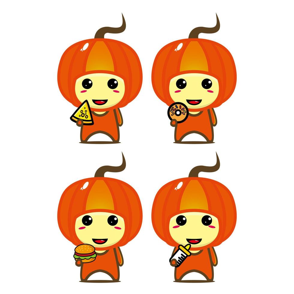 conjunto de colección de lindo personaje de diseño de mascota de calabaza. Aislado en un fondo blanco. concepto de paquete de idea de logotipo de mascota de personaje lindo vector