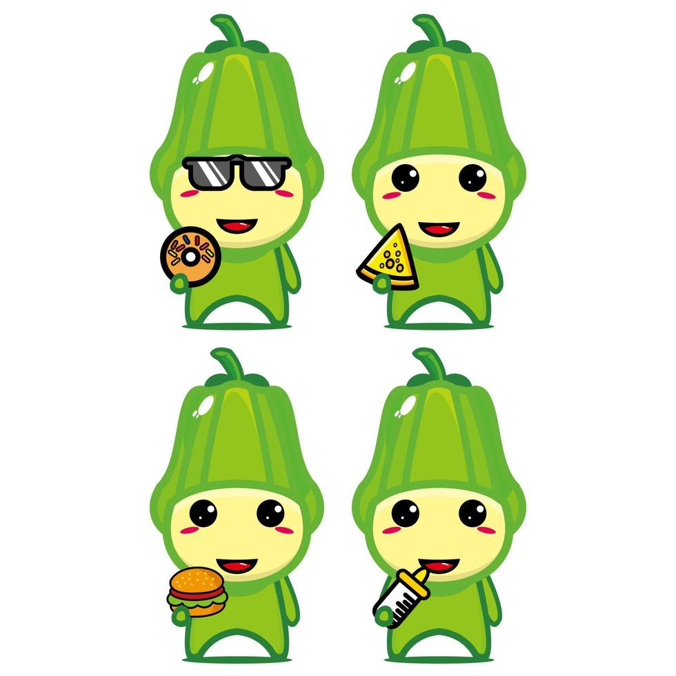 Set collection of cute chayote mascot design character. Isolated on a white background. Cute character mascot logo idea bundle concept vector