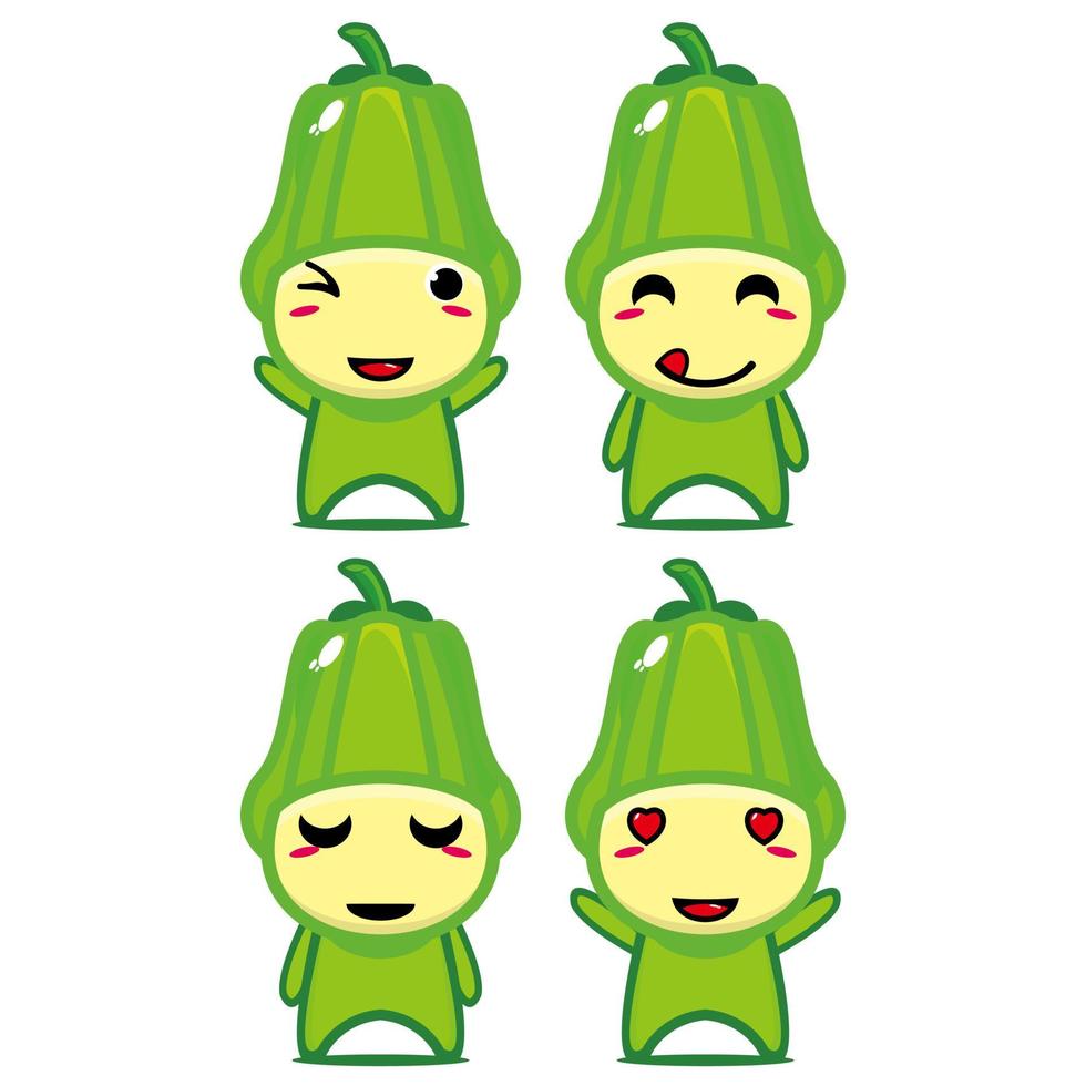 conjunto de colección de lindo personaje de diseño de mascota chayote. Aislado en un fondo blanco. concepto de paquete de idea de logotipo de mascota de personaje lindo vector