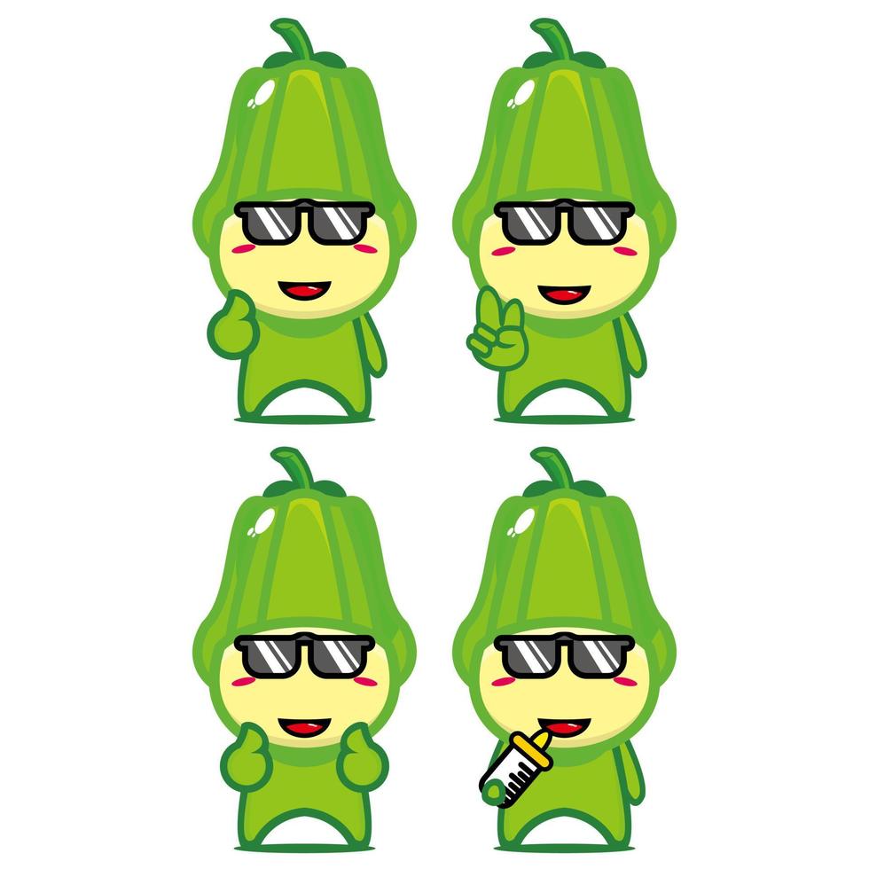 Set collection of cute chayote mascot design character. Isolated on a white background. Cute character mascot logo idea bundle concept vector