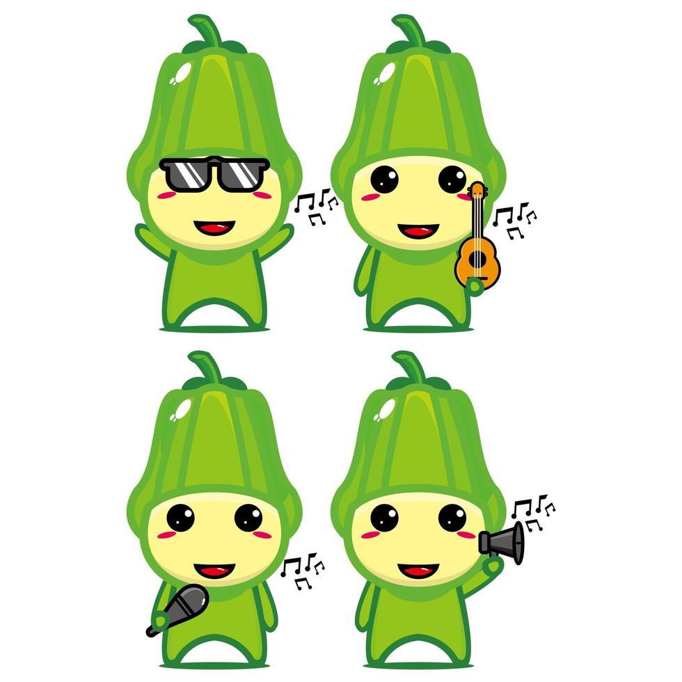 Set collection of cute chayote mascot design character. Isolated on a white background. Cute character mascot logo idea bundle concept vector