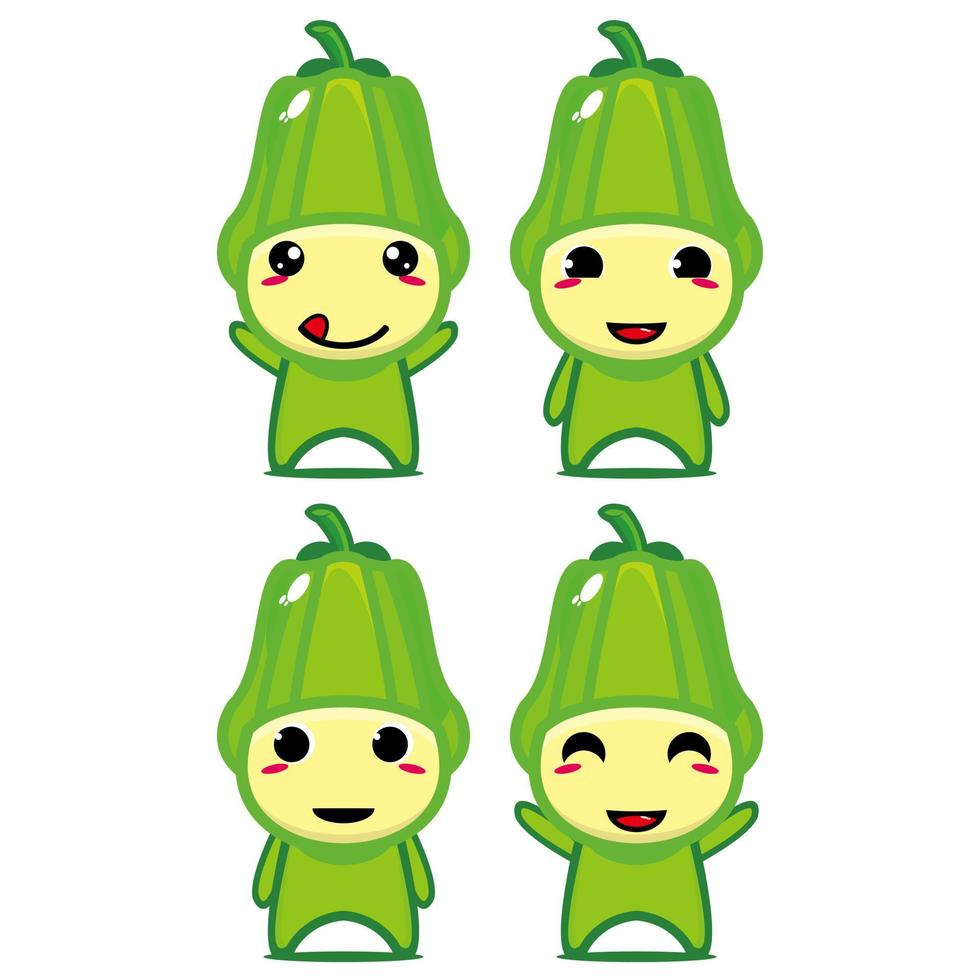 conjunto de colección de lindo personaje de diseño de mascota chayote. Aislado en un fondo blanco. concepto de paquete de idea de logotipo de mascota de personaje lindo vector