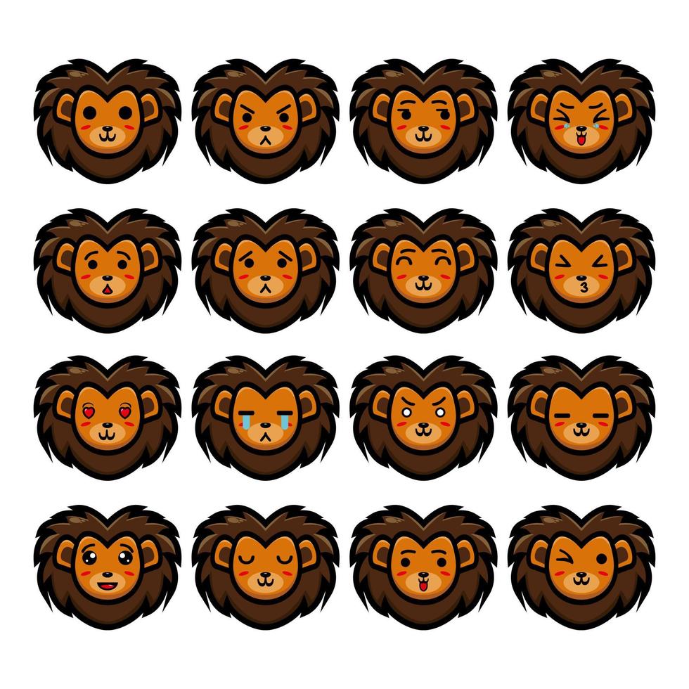 Set collection of cute head lion mascot design character. Isolated on a white background. Cute character mascot logo idea bundle concept vector