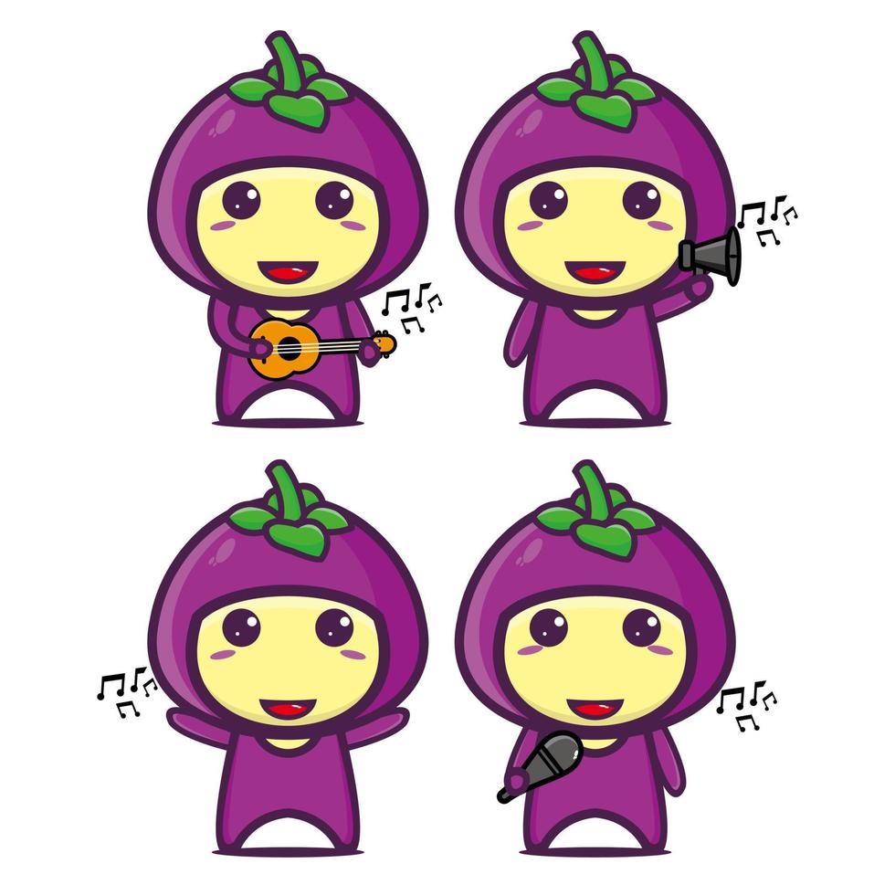 Set collection of cute mangosteen mascot design character. Isolated on a white background. Cute character mascot logo idea bundle concept vector