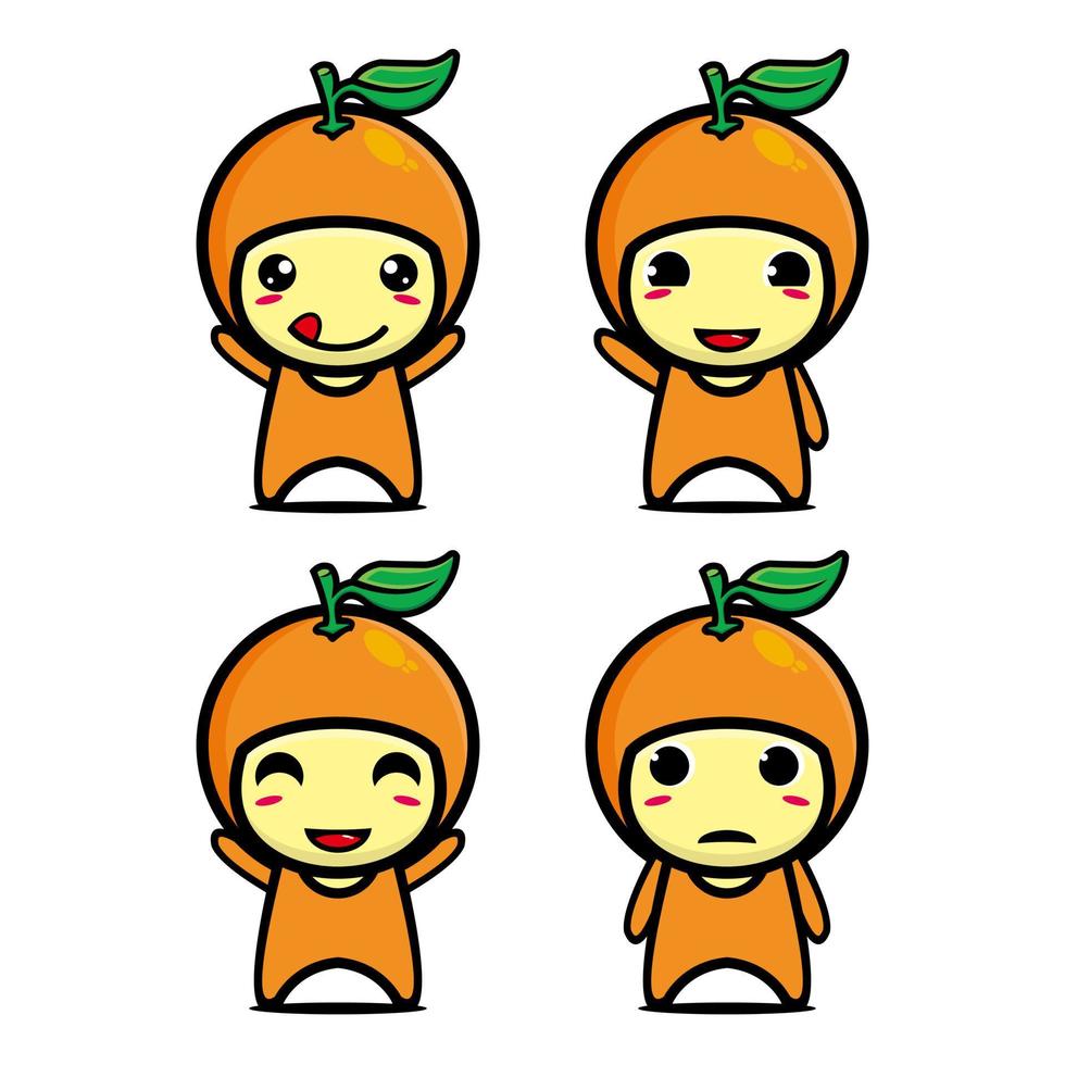 Set collection of cute orange mascot design character. Isolated on a white background. Cute character mascot logo idea bundle concept vector