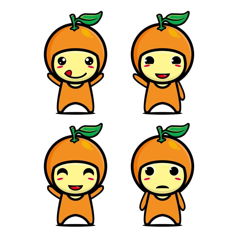 conjunto de colección de lindo personaje de diseño de mascota naranja. Aislado en un fondo blanco. concepto de paquete de idea de logotipo de mascota de personaje lindo vector