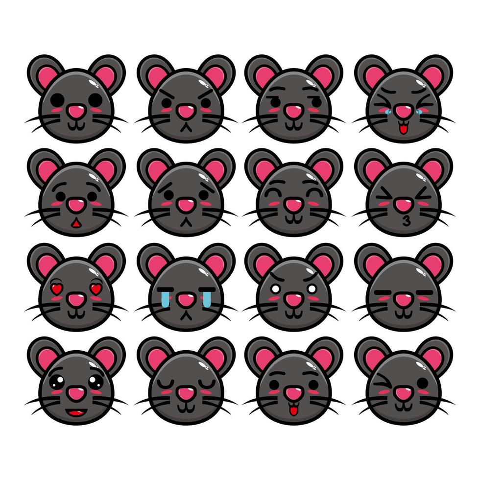 Set collection of cute head mouse mascot design character. Isolated on a white background. Cute character mascot logo idea bundle concept vector