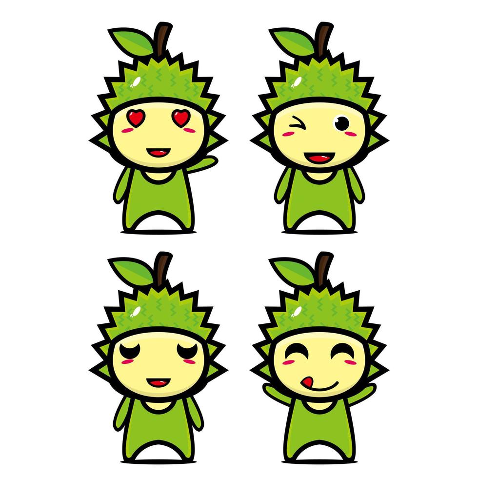 conjunto de colección de lindo personaje de diseño de mascota durian. Aislado en un fondo blanco. concepto de paquete de idea de logotipo de mascota de personaje lindo vector