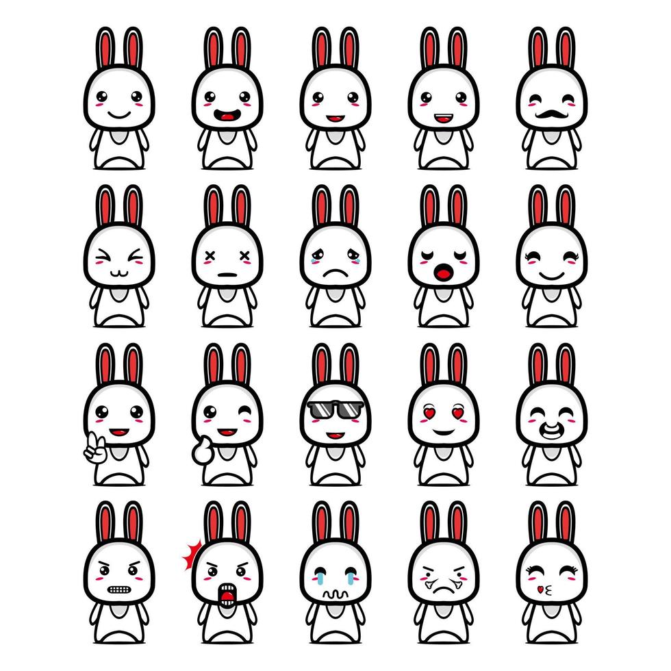 Set collection of cute rabbit mascot design. Isolated on a white background. Cute character mascot logo idea bundle concept vector