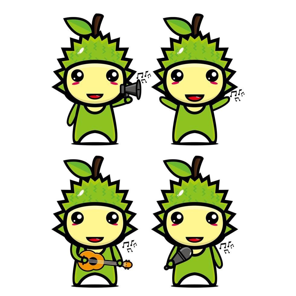 Set collection of cute durian mascot design character. Isolated on a white background. Cute character mascot logo idea bundle concept vector