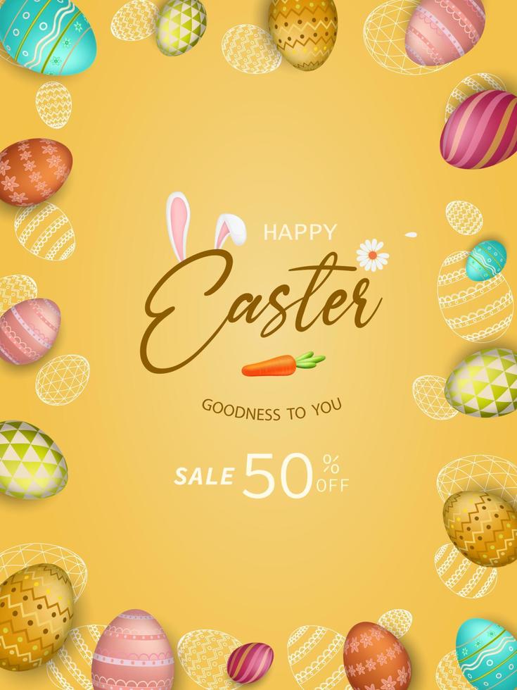 felices huevos de pascua.3d con diferentes elementos de textura y colorido. oreja de conejo. vector