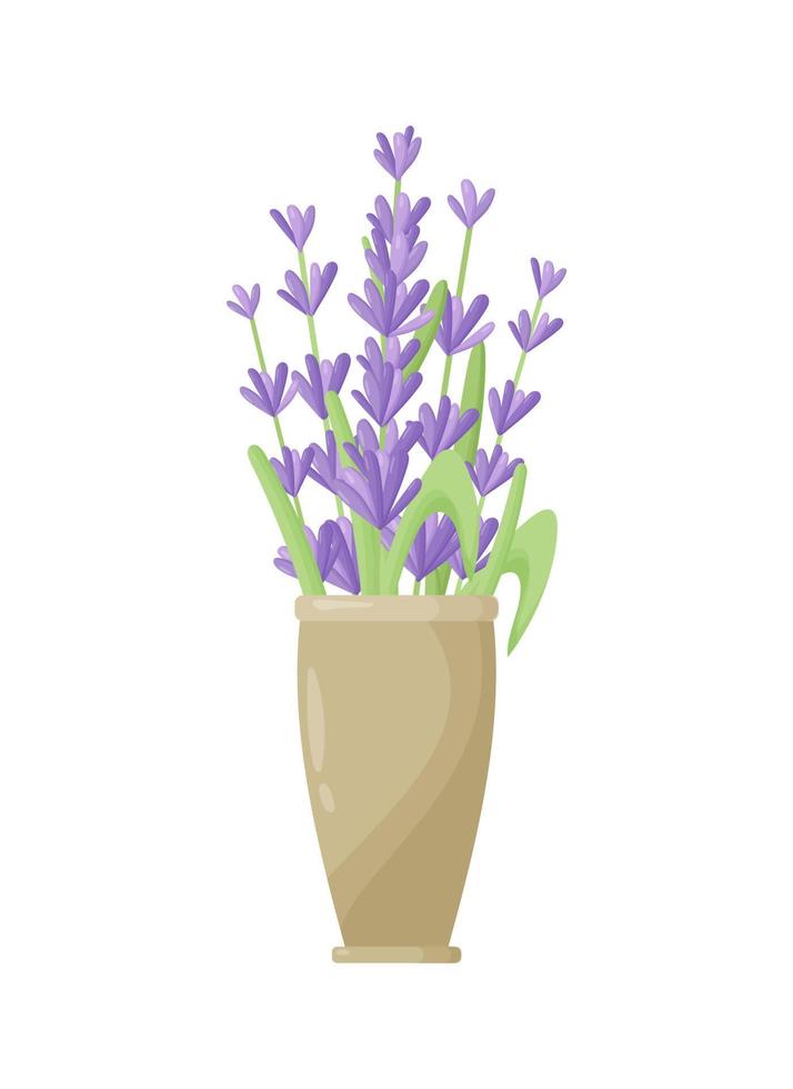 Lavender flowers in a ceramic pot in a modern style. Indoor plants in a clay pot. Gardening. vector