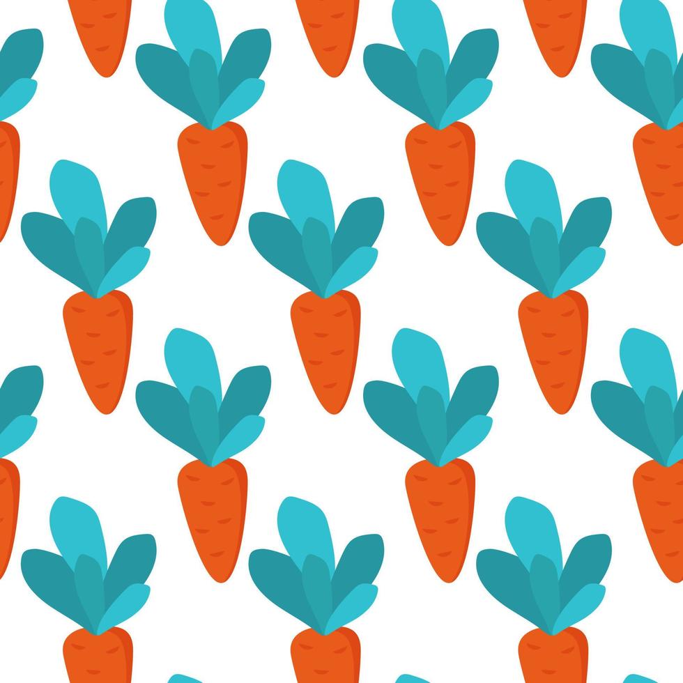 Fresh vegetable seamless pattern with carrots. Flat isolated vector fabric print template. Healthy eating diet backdrop.