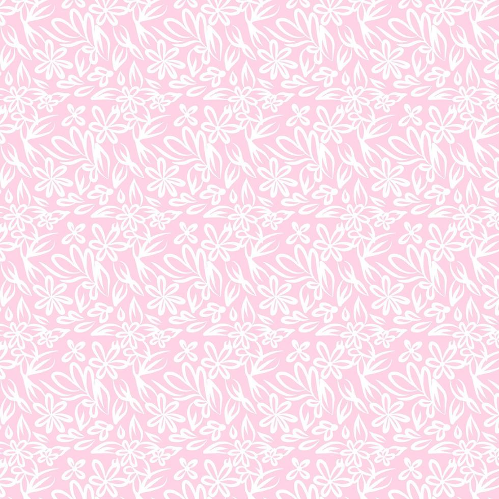 Doodle floral seamless pattern. Simple flower sketch drawing graphic vector wallpaper. Fabric print template. Romantic pink backdrop