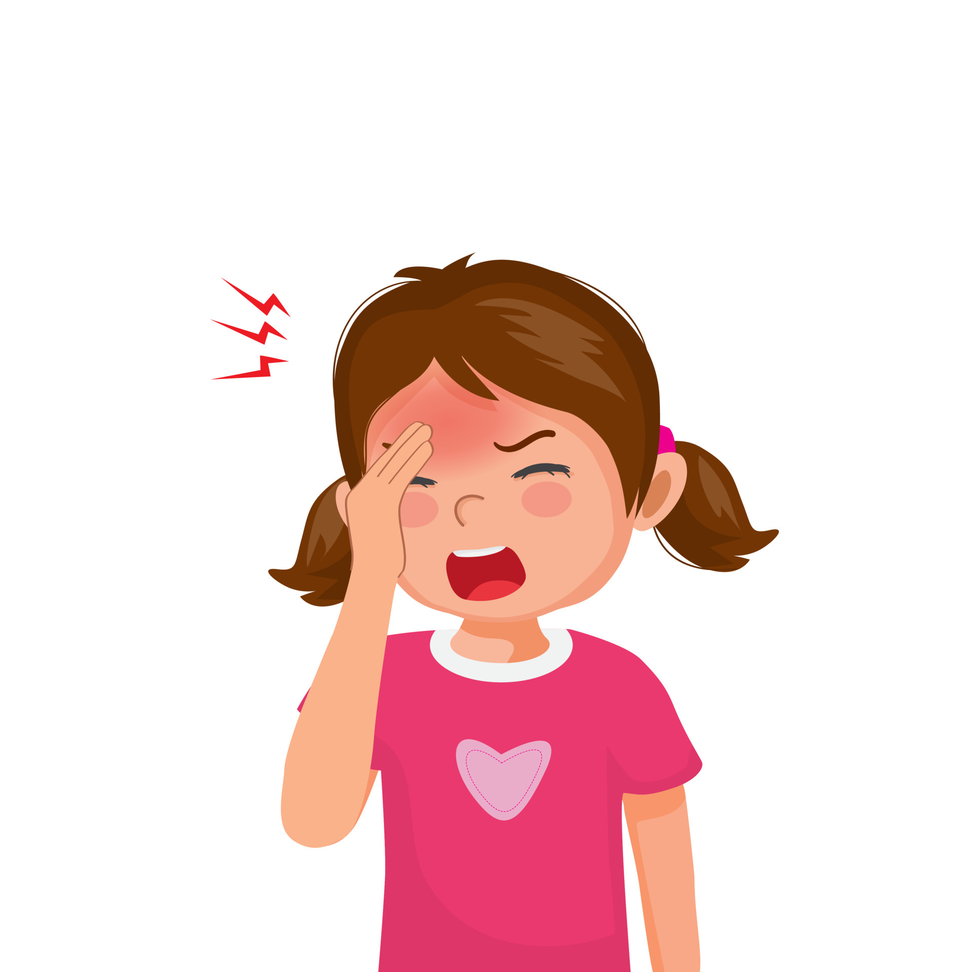 Little girl suffering from headache or migraine touching her forehead  7173071 Vector Art at Vecteezy