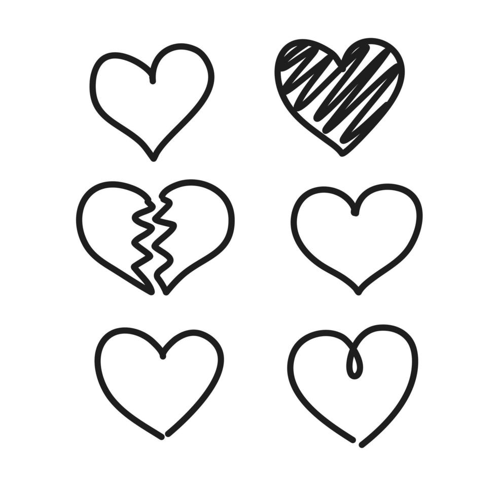 Doodle heart symbol set isolated on white. Vector