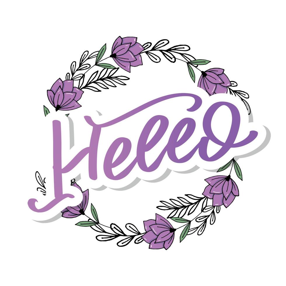 Hello in hand drawn style. Hello world. Lettering design concept. White background. Hand lettering typography. New year party. Hello quote message bubble. Hello symbol. vector