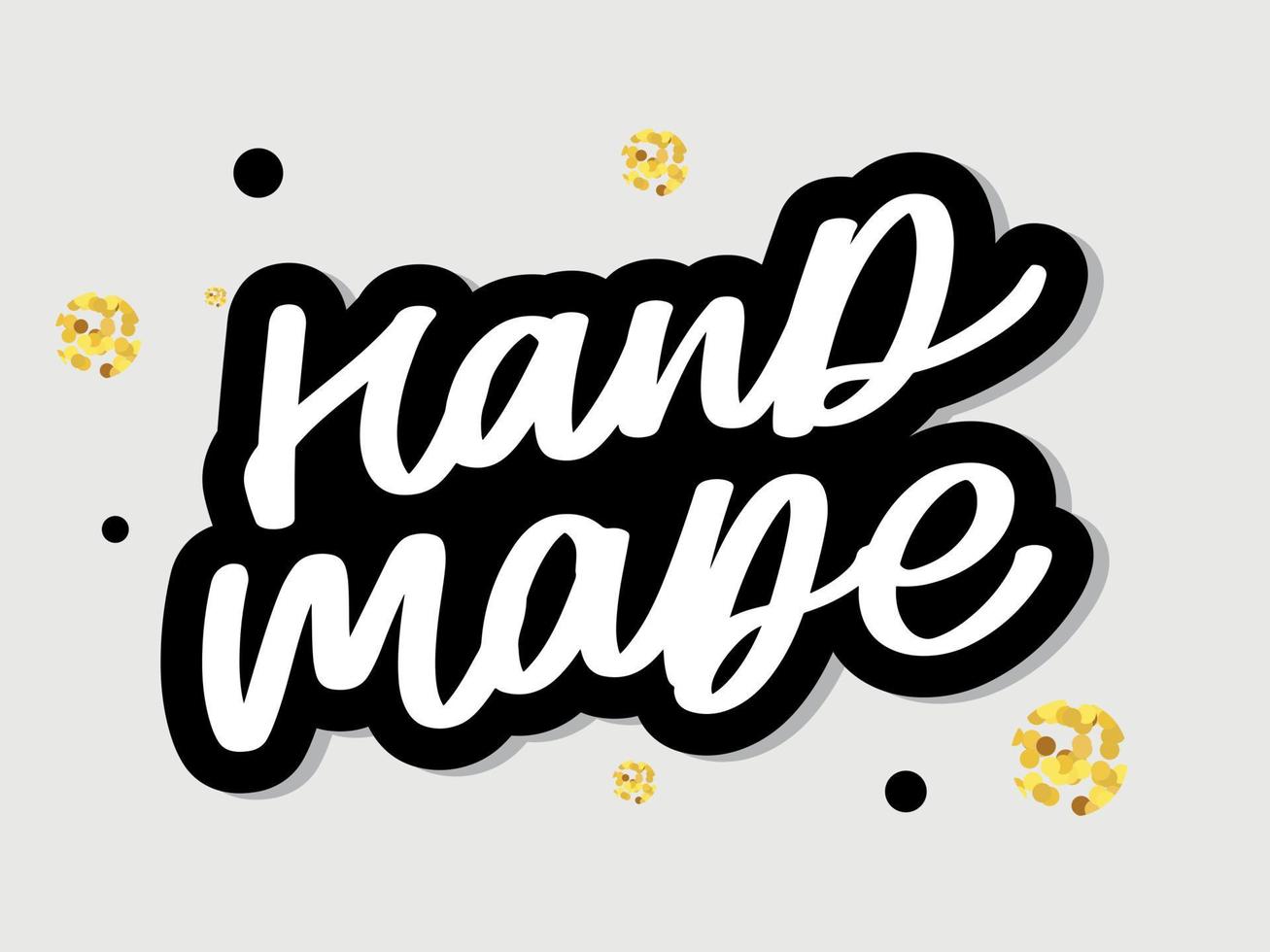 Label or logo with lettering hand made. Vector flat illustrations. Modern and stylish badge. Thin line inscription handmade, made with love, craft product on white.