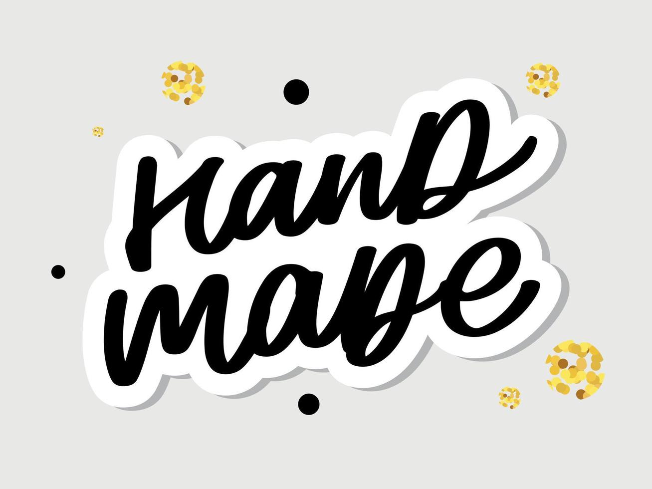 Label or logo with lettering hand made. Vector flat illustrations. Modern and stylish badge. Thin line inscription handmade, made with love, craft product on white.