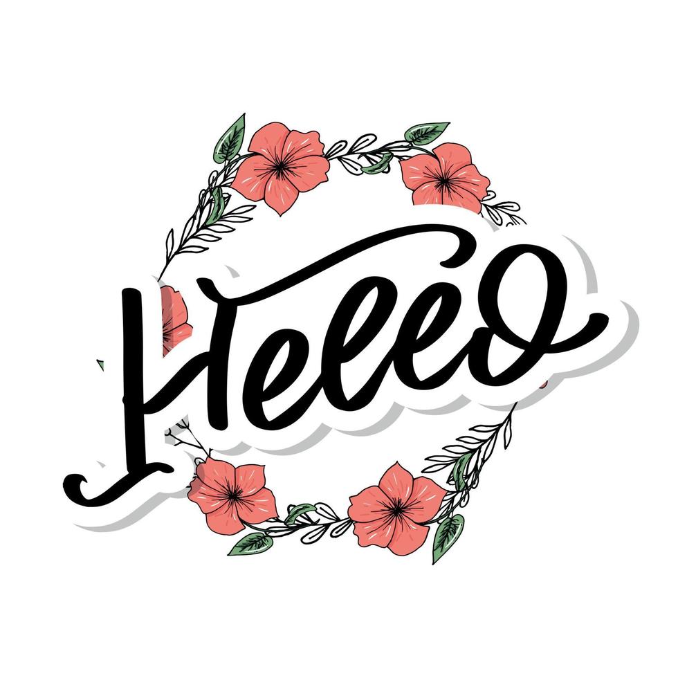 Hello in hand drawn style. Hello world. Lettering design concept. White background. Hand lettering typography. New year party. Hello quote message bubble. Hello symbol. vector