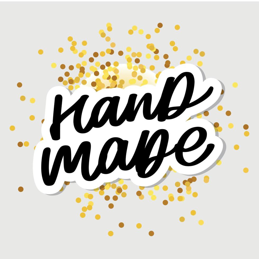 Label or logo with lettering hand made. Vector flat illustrations. Modern and stylish badge. Thin line inscription handmade, made with love, craft product on white.