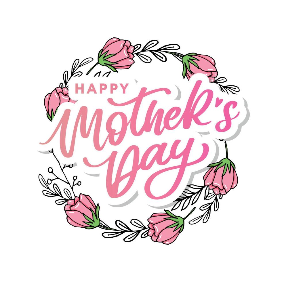 Letras del día de las madres felices. ilustración de vector de caligrafía hecha a mano. tarjeta del día de la madre con flores