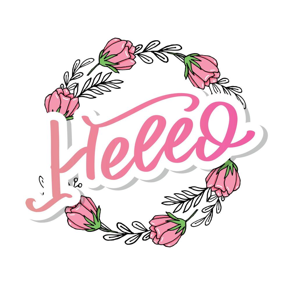 Hello in hand drawn style. Hello world. Lettering design concept. White background. Hand lettering typography. New year party. Hello quote message bubble. Hello symbol. vector