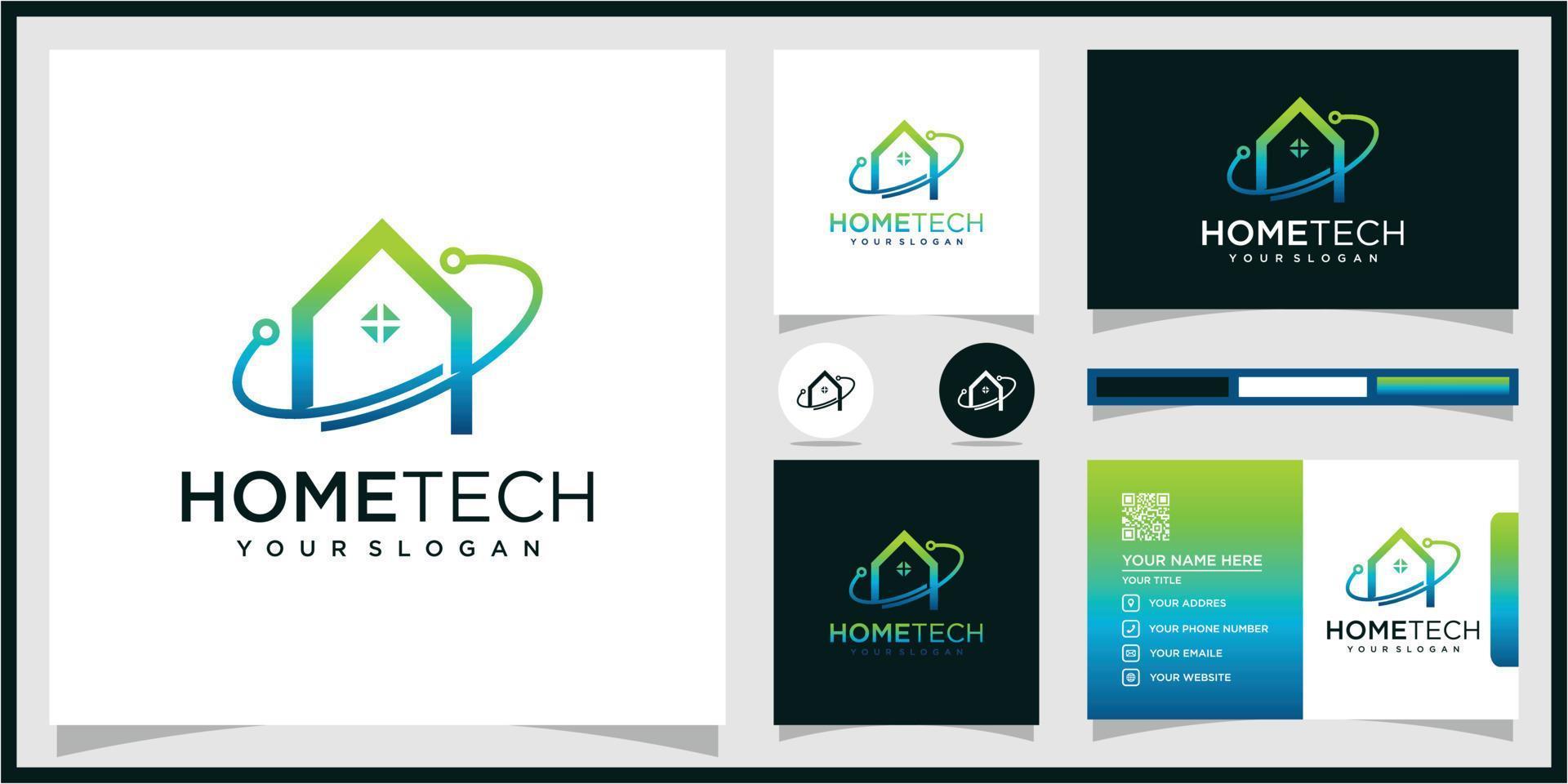 Abstract home tech with line art style logo vector