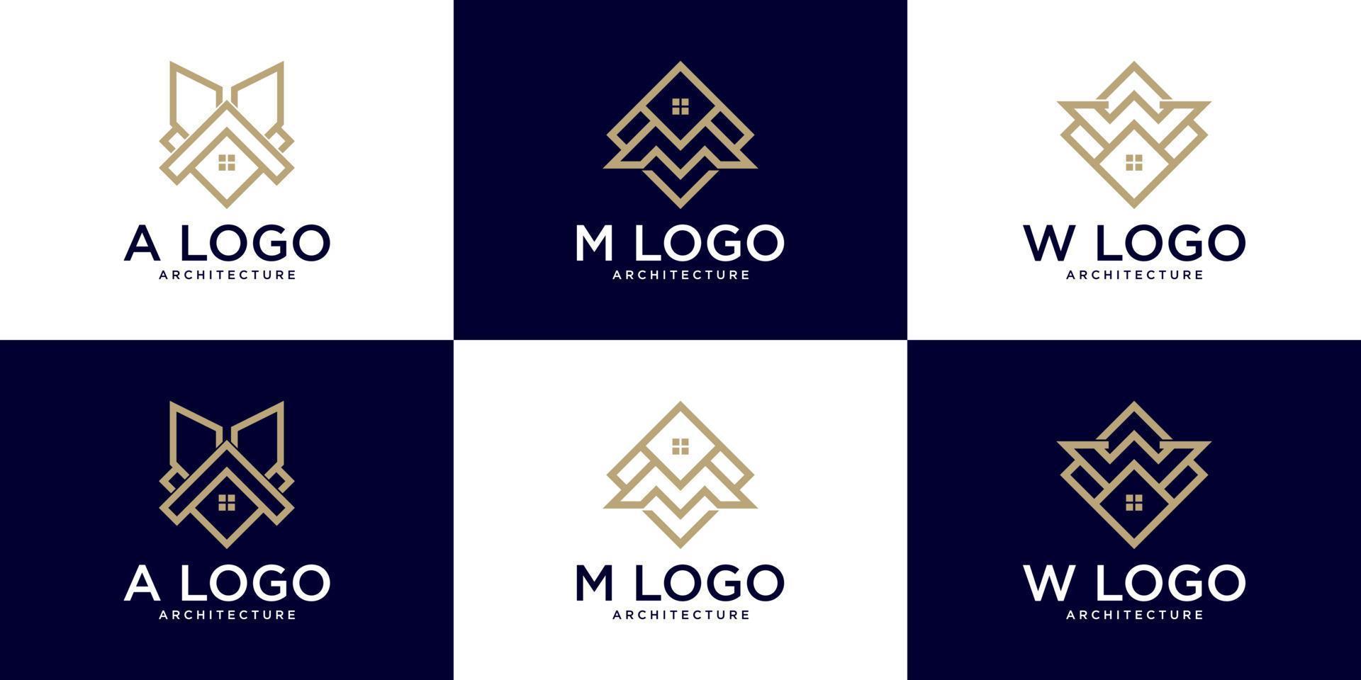set of initial logo for building architecture, logo reference for business vector
