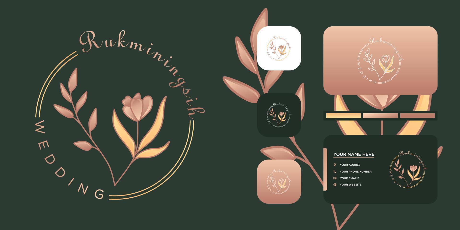 Fotografía y plantillas minimalistas del logotipo de la floristería de bodas. vector