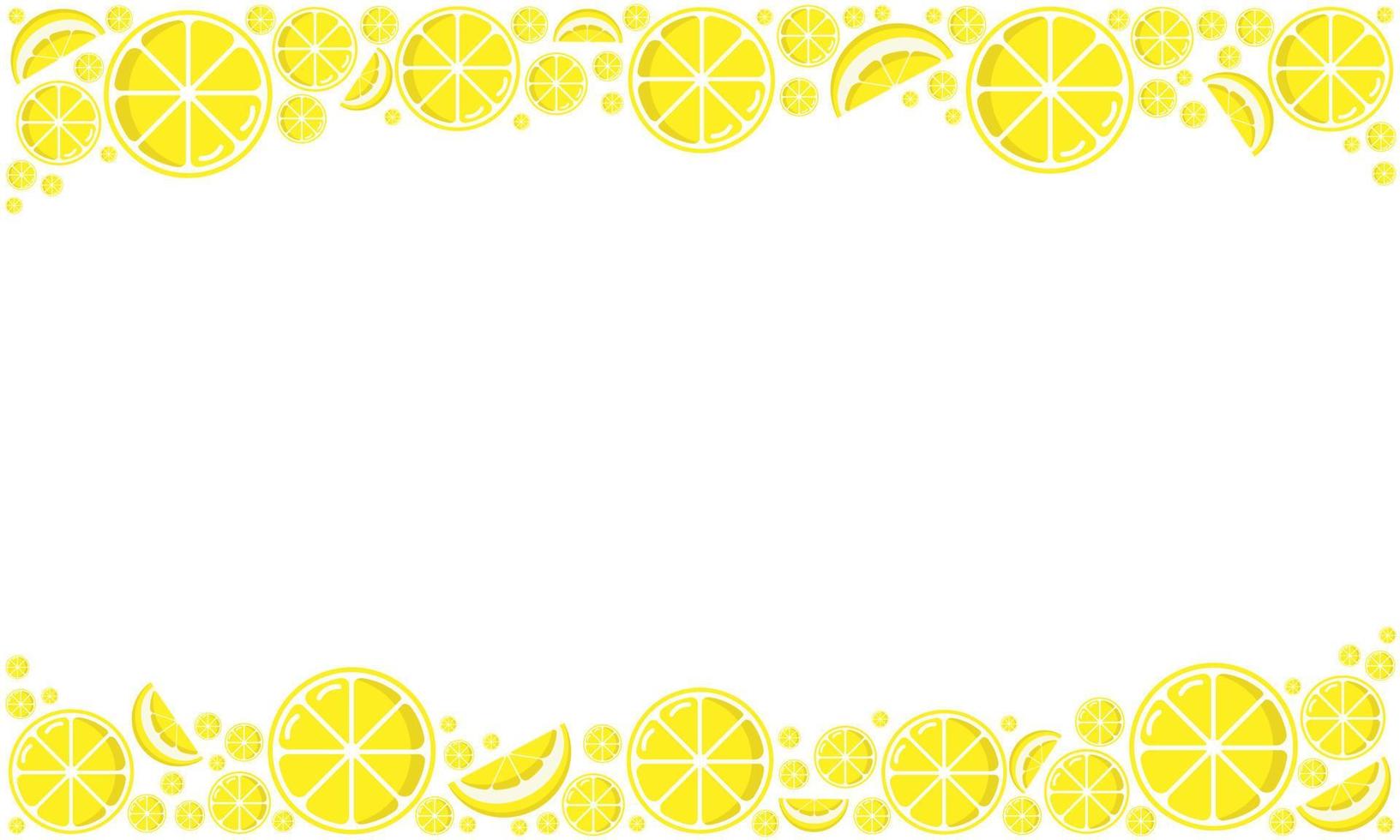 Fruit frame made of citrus slices is horizontal with copy space. Juicy fresh lemons isolated on white background. Fruit template for your design vector