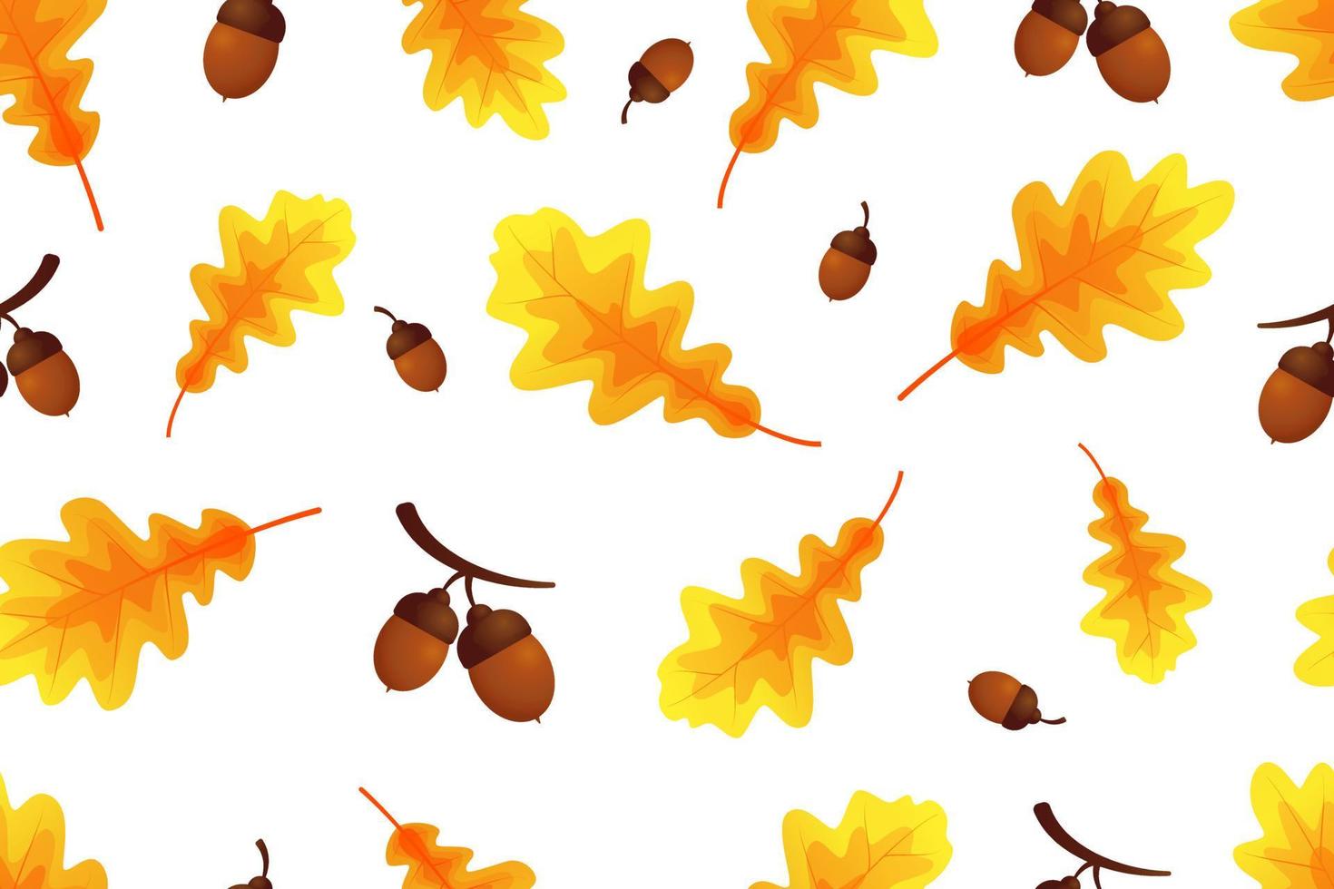 Autumn seamless pattern, orange oak leaves and acorns on white background. Perfect for wallpaper, gift paper, template fill, web page, autumn greeting cards. vector