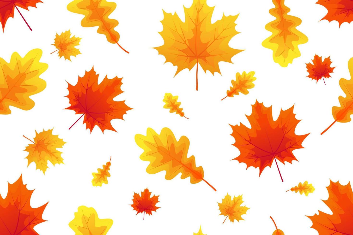 Autumn seamless pattern, red and orange maple and oak leaves on white background. Autumn nature. Perfect for wallpaper, gift paper, template fill, web page, autumn greeting cards vector