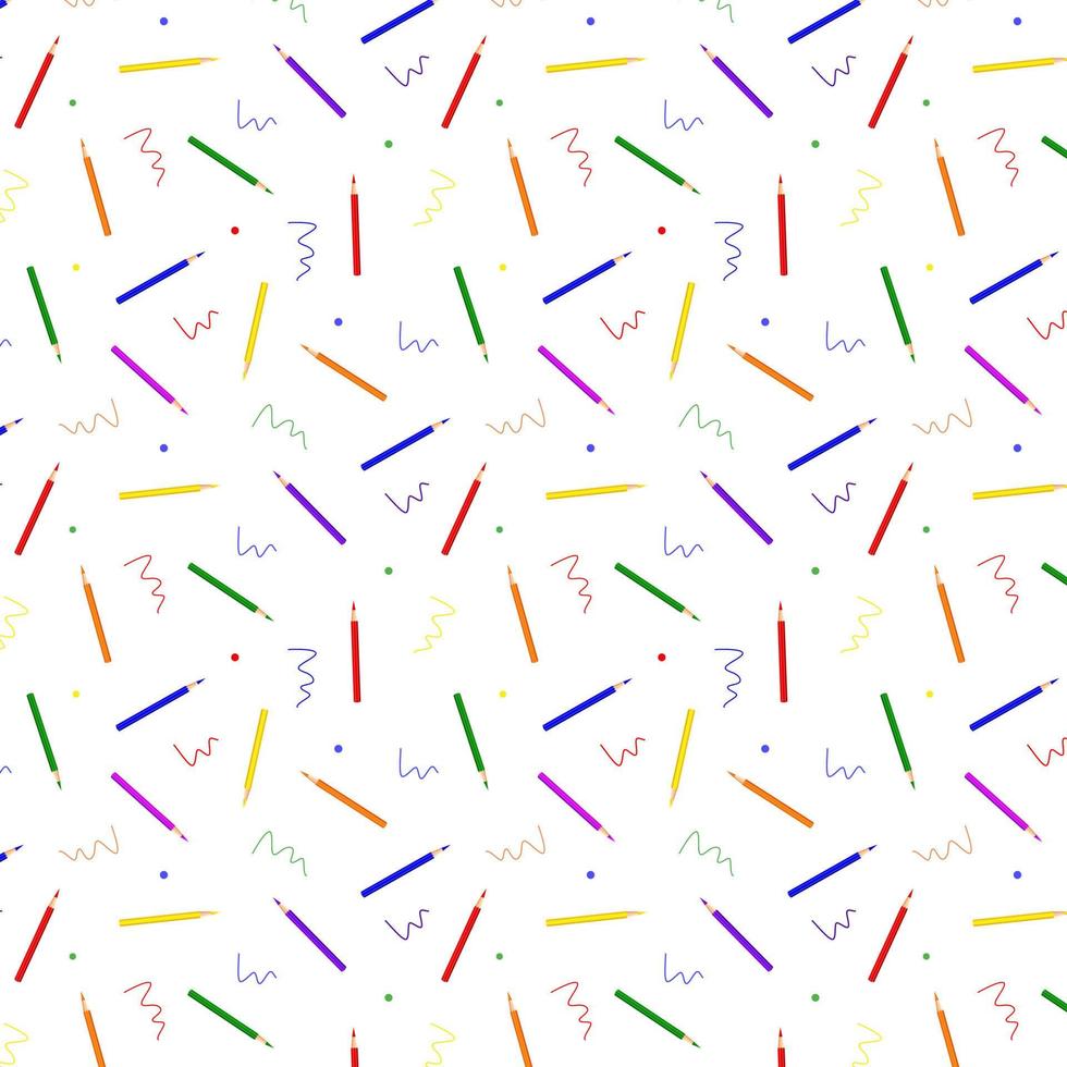 Funny seamless pattern of colored Pencils and creative elements on white background. Abstract pattern with Pencils. Back to school background vector