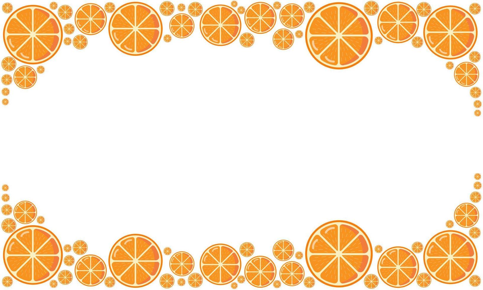 Fruit frame made of citrus slices is horizontal with copy space. Juicy fresh oranges isolated on white background. Fruit template for your design vector
