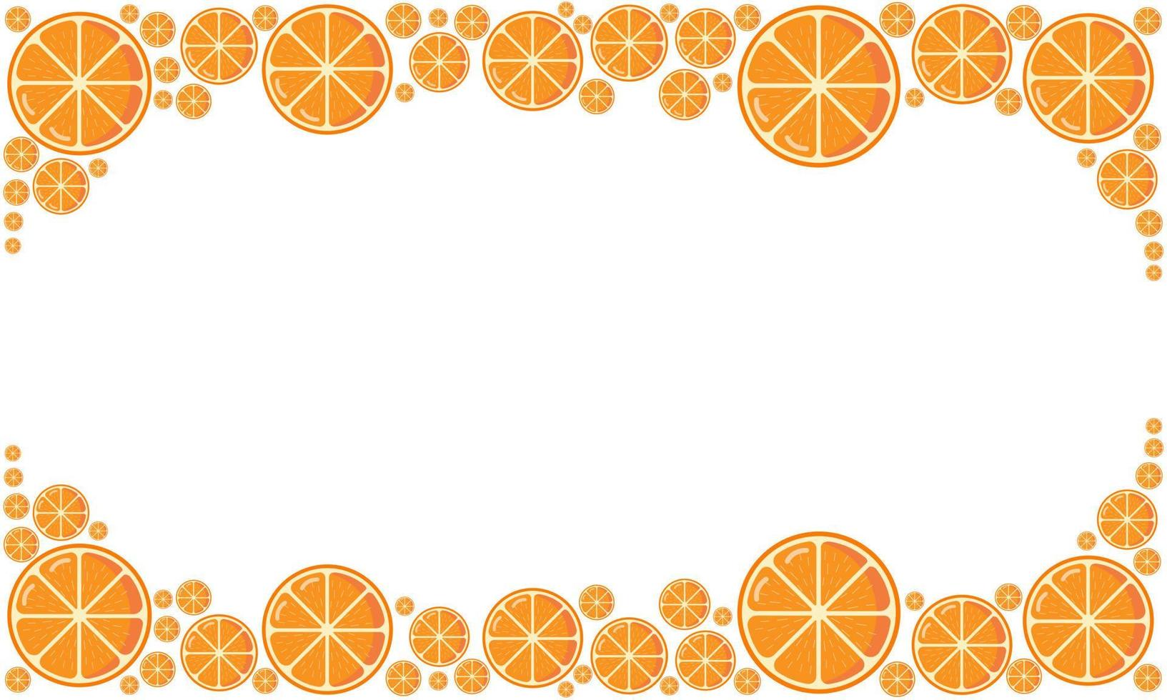 Fruit frame made of citrus slices is horizontal with copy space. Juicy fresh oranges isolated on white background. Fruit template for your design vector