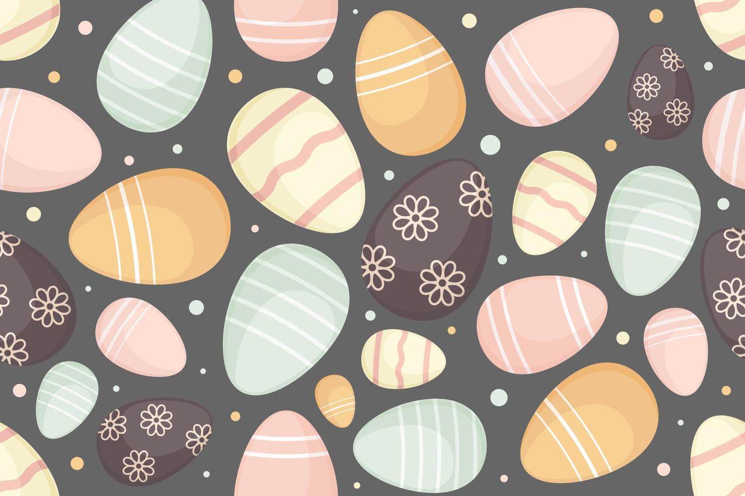 Decorated Easter eggs on dark background, seamless pattern. Easter background. Design for textiles, packaging, wrappers, greeting cards, paper, printing vector