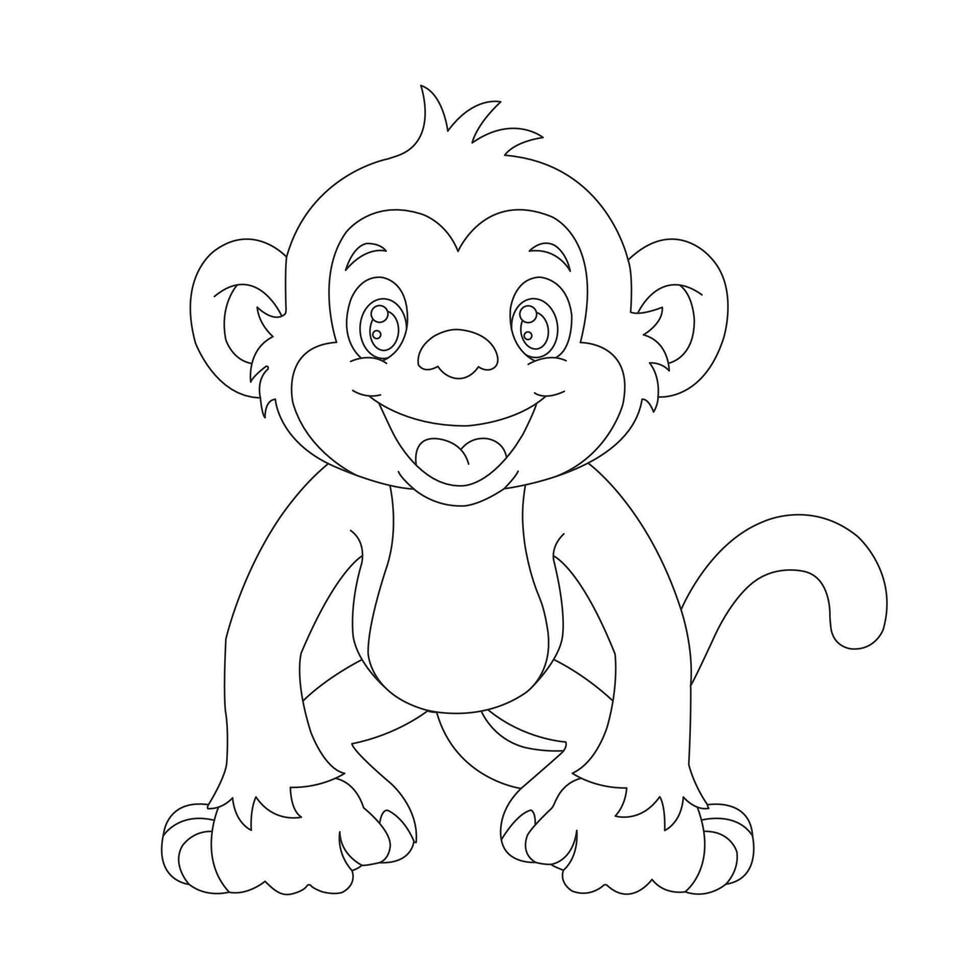 Cute Little Monkey Outline Coloring Page for Kids Animal Coloring Book Cartoon Vector Illustration